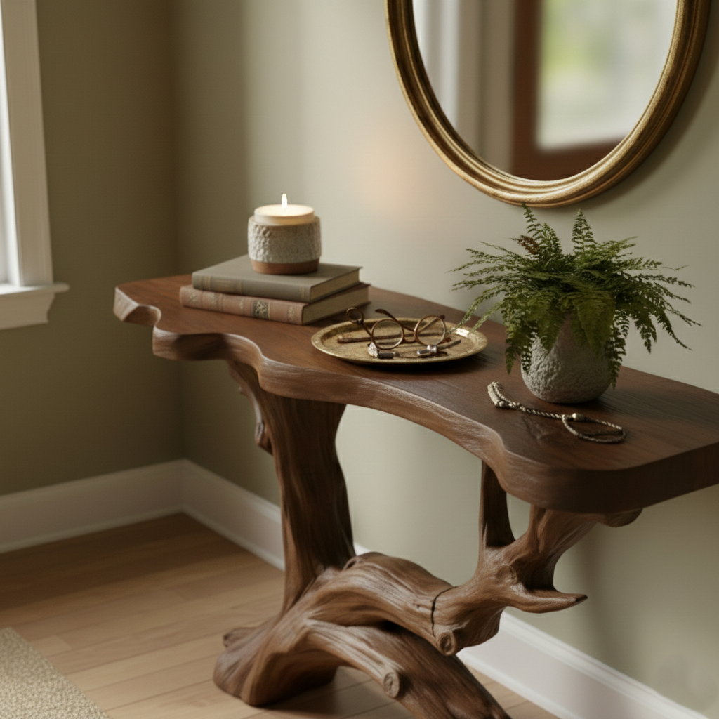 Sculptural Driftwood Root Console Table – Organic Modern Entryway Statement