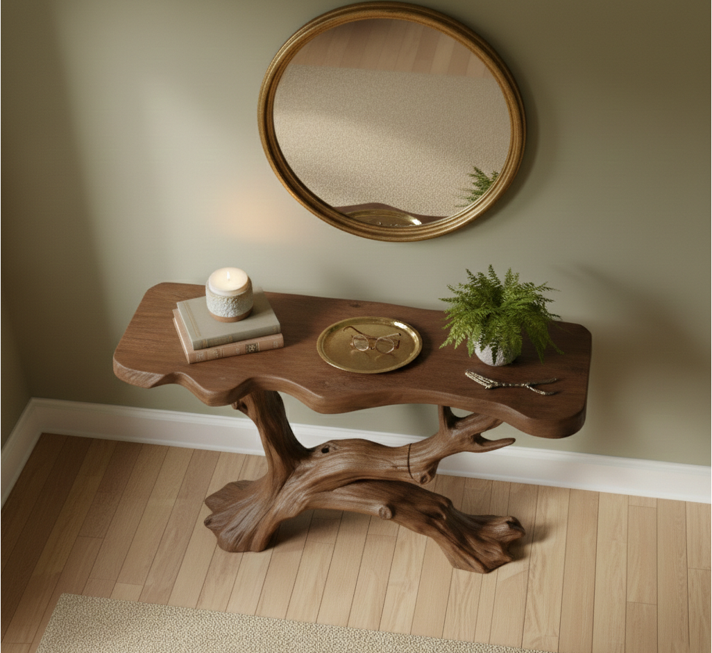 Sculptural Driftwood Root Console Table – Organic Modern Entryway Statement