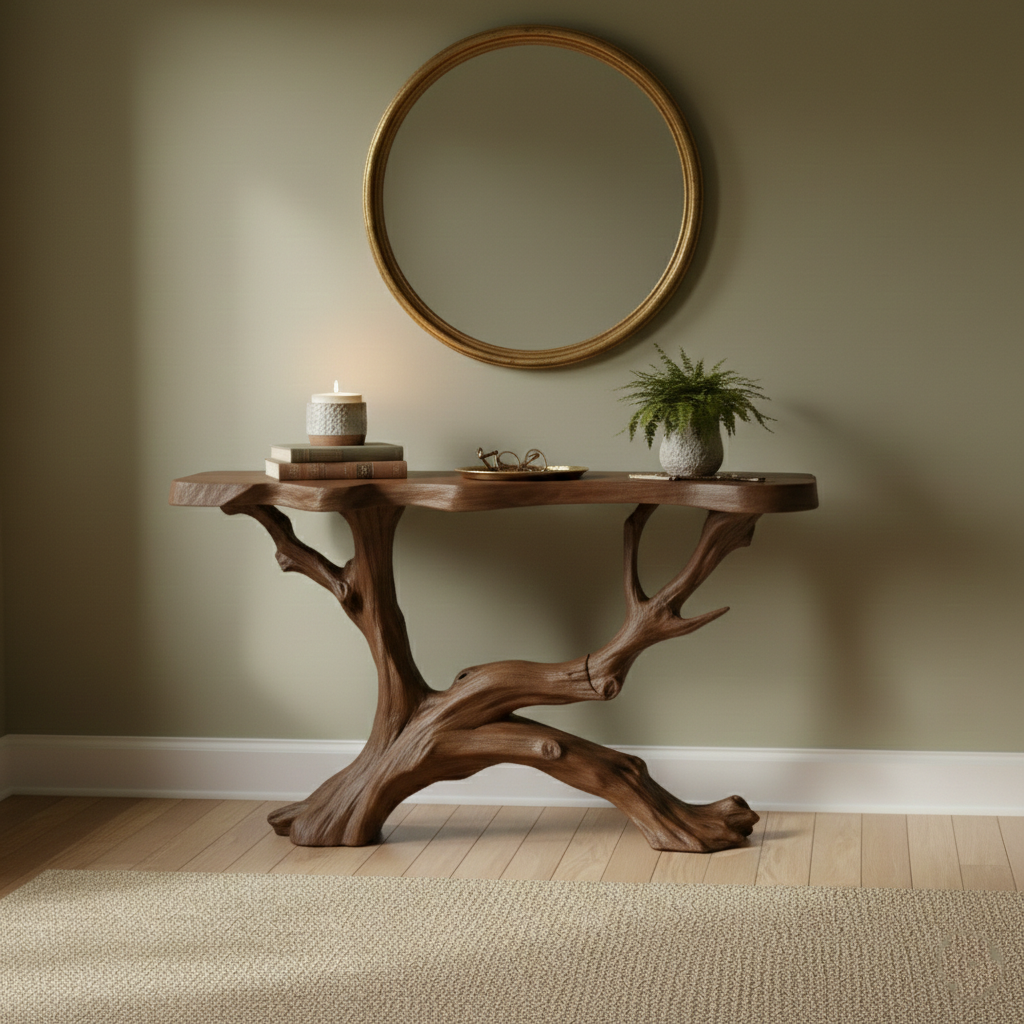 Sculptural Driftwood Root Console Table – Organic Modern Entryway Statement
