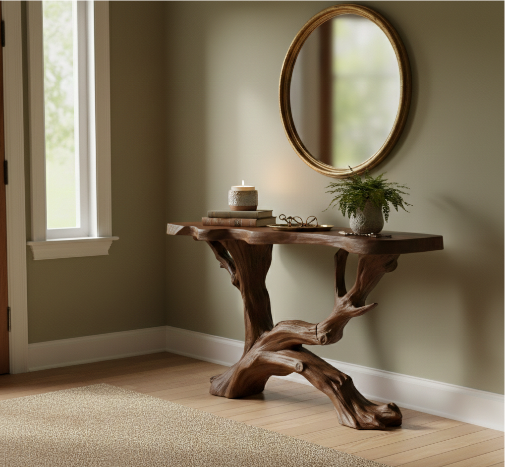 Sculptural Driftwood Root Console Table – Organic Modern Entryway Statement