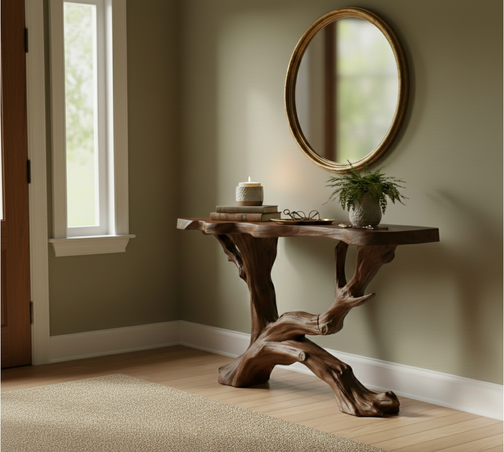 Sculptural Driftwood Root Console Table – Organic Modern Entryway Statement