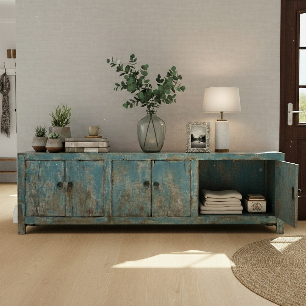 Massive Timber Block Console Table – Hand-Carved Solid Wood Architectural Statement