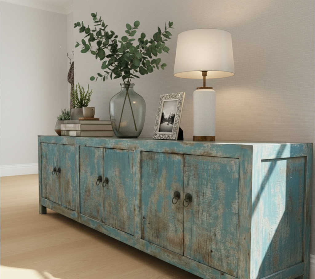 Massive Timber Block Console Table – Hand-Carved Solid Wood Architectural Statement