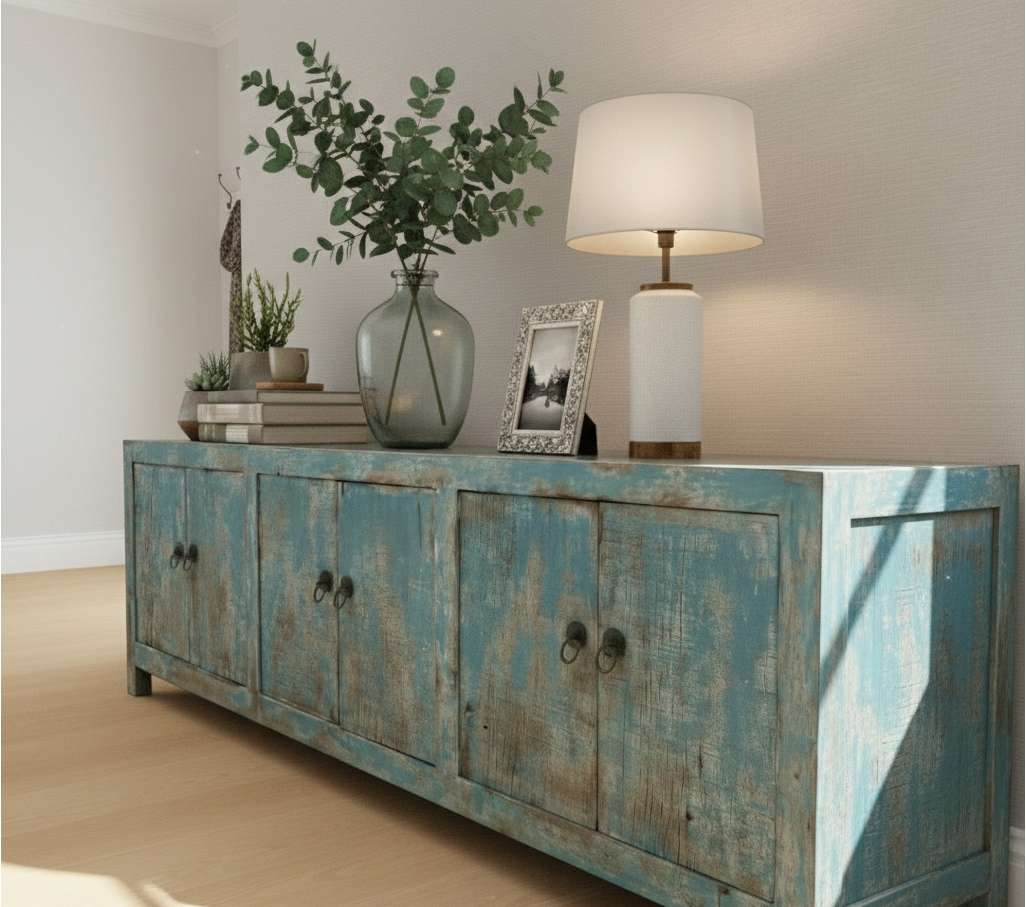 Massive Timber Block Console Table – Hand-Carved Solid Wood Architectural Statement