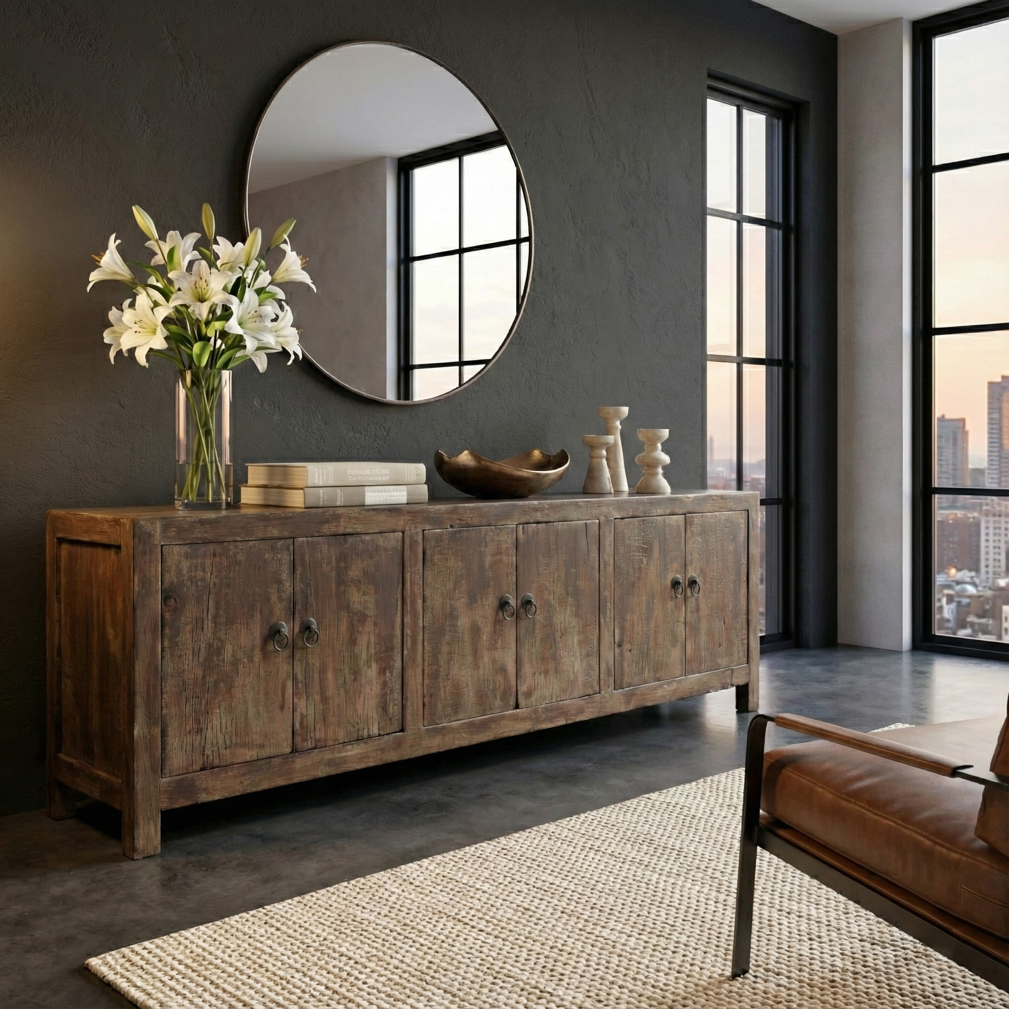 Handmade Solid Oak Console Table – Rustic Natural Wood Sideboard (70”) | Farmhouse Dining & Living Room Table