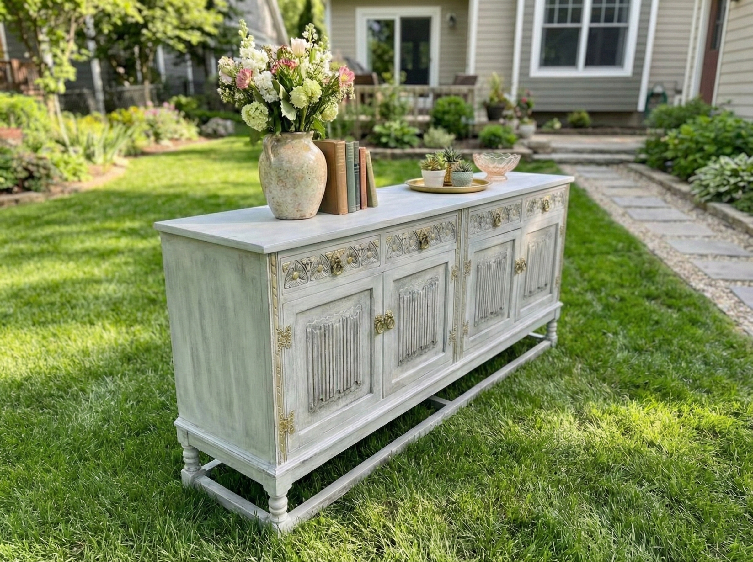 Handmade Rustic White Sideboard – Vintage Farmhouse Wooden Console & Buffet Cabinet