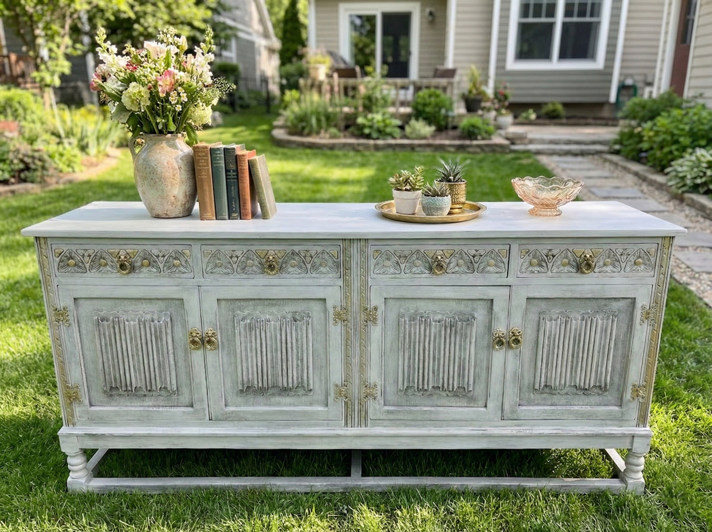 Handmade Rustic White Sideboard – Vintage Farmhouse Wooden Console & Buffet Cabinet