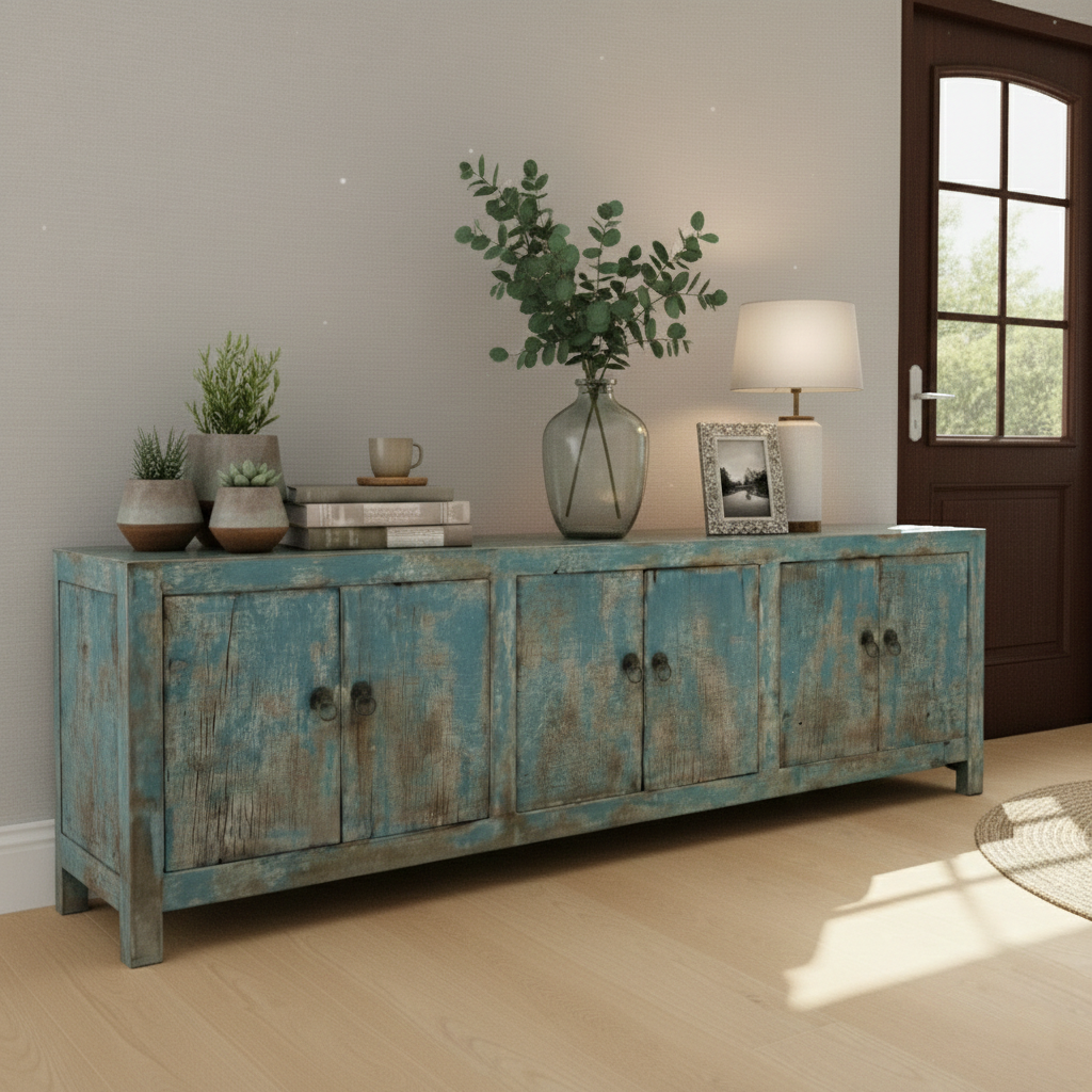 Massive Timber Block Console Table – Hand-Carved Solid Wood Architectural Statement