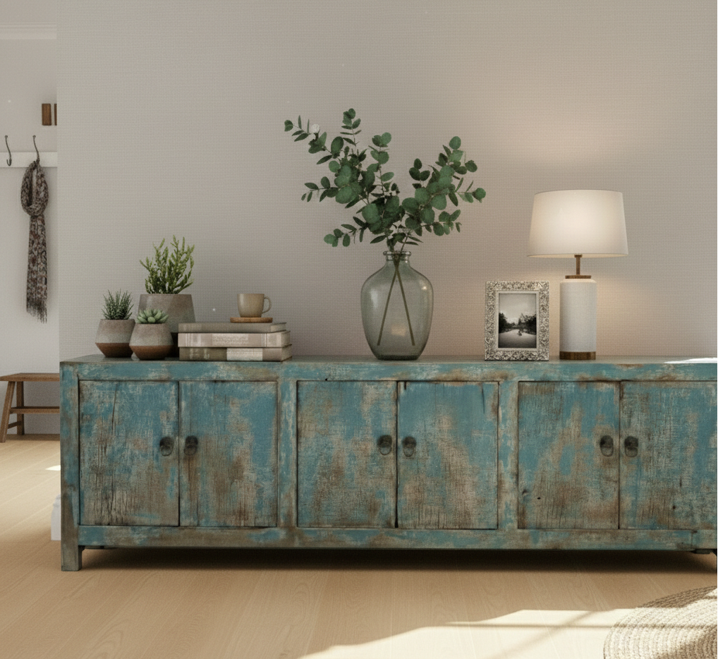 Massive Timber Block Console Table – Hand-Carved Solid Wood Architectural Statement