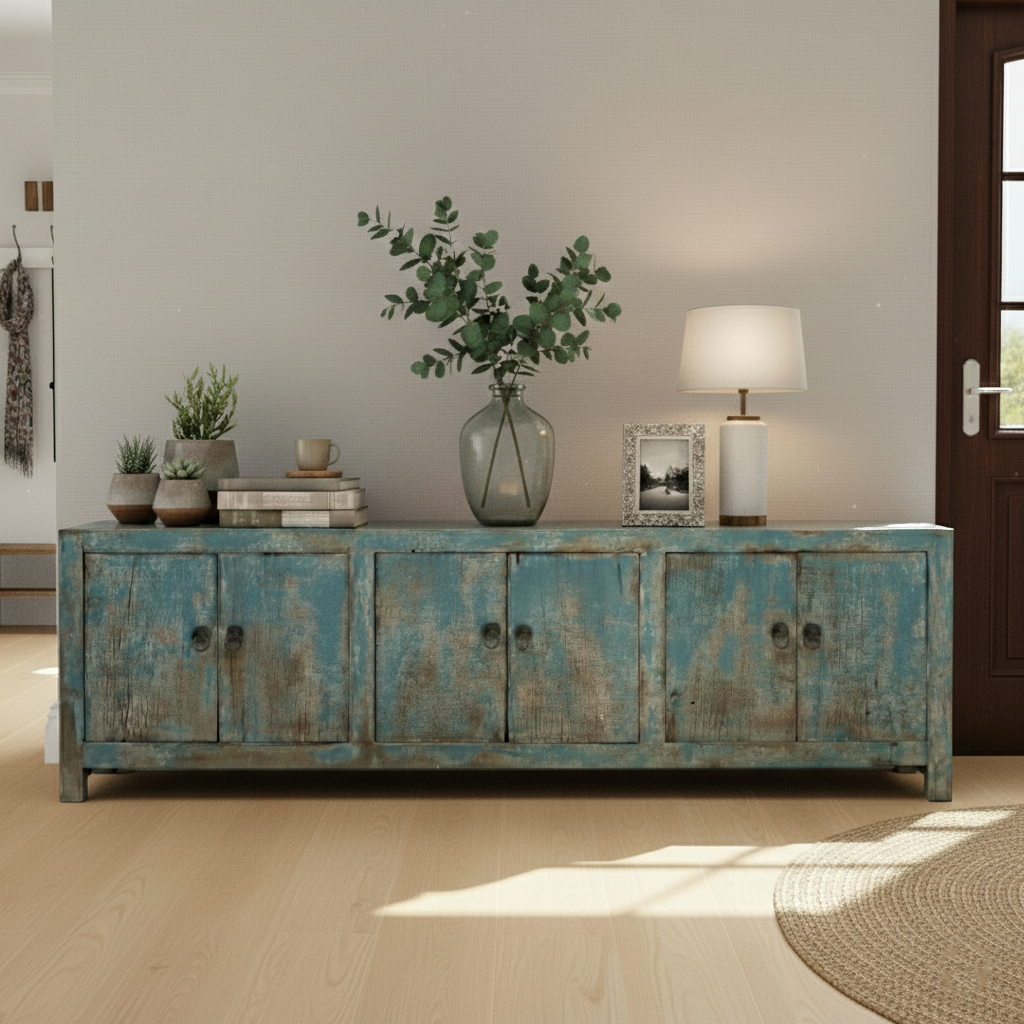 Massive Timber Block Console Table – Hand-Carved Solid Wood Architectural Statement