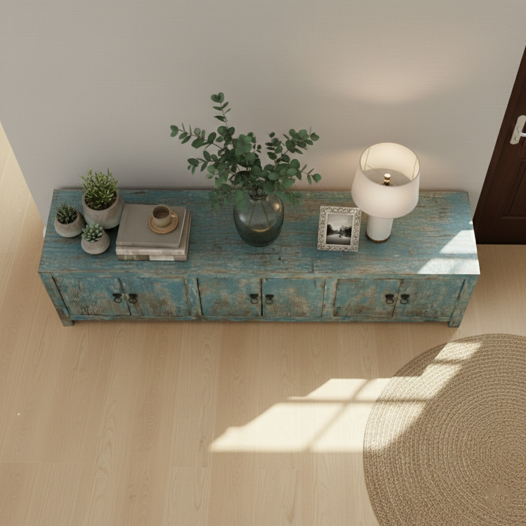 Massive Timber Block Console Table – Hand-Carved Solid Wood Architectural Statement