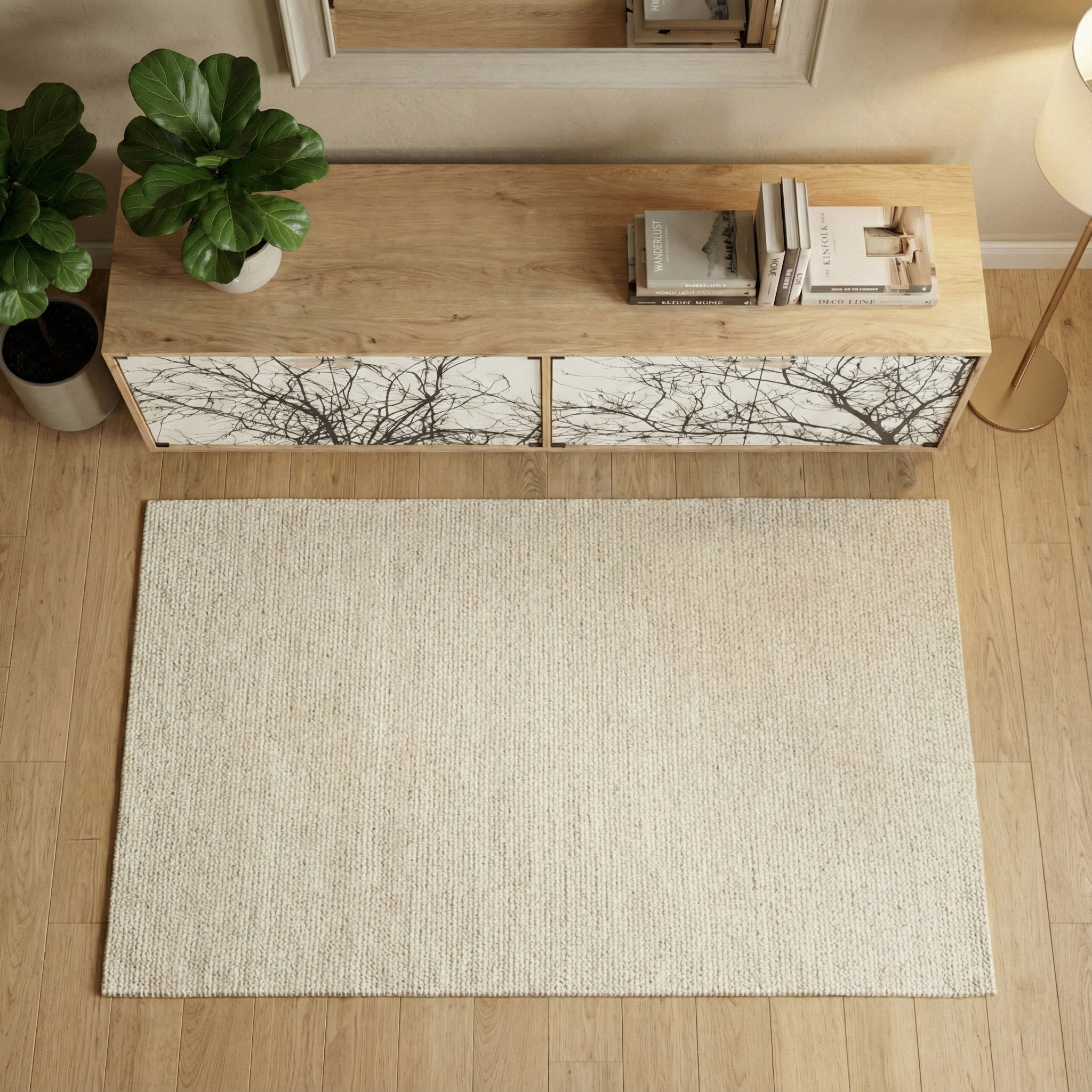 Handmade Oak Console Table – Modern Hand-Painted Dual-Door Storage Cabinet