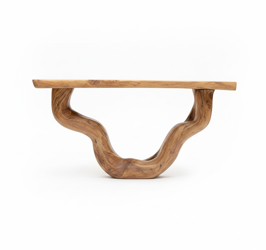 Organic Web Hand-Carved Solid Wood Console Table – Sculptural Abstract Entry Statement