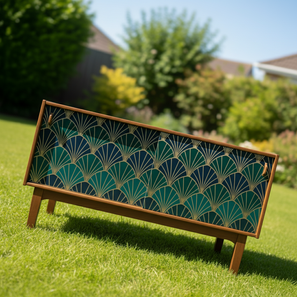 Hand-Painted Geometric Sideboard Cabinet – Art Deco Emerald Green Media Console