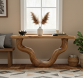 Organic Web Hand-Carved Solid Wood Console Table – Sculptural Abstract Entry Statement