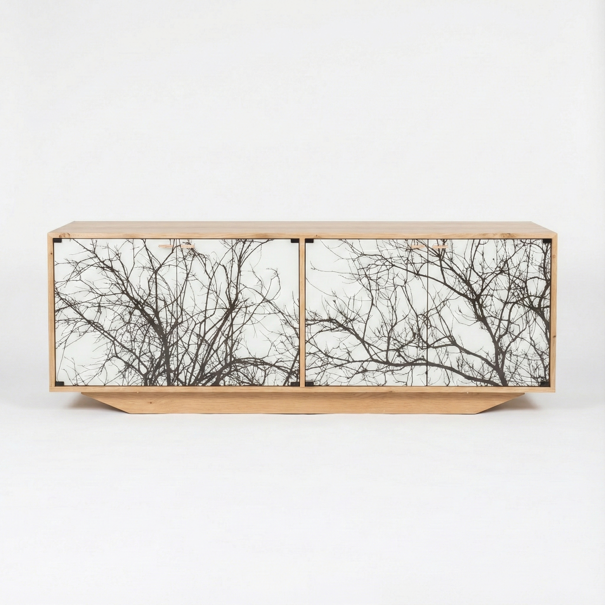 Handmade Oak Console Table – Modern Hand-Painted Dual-Door Storage Cabinet