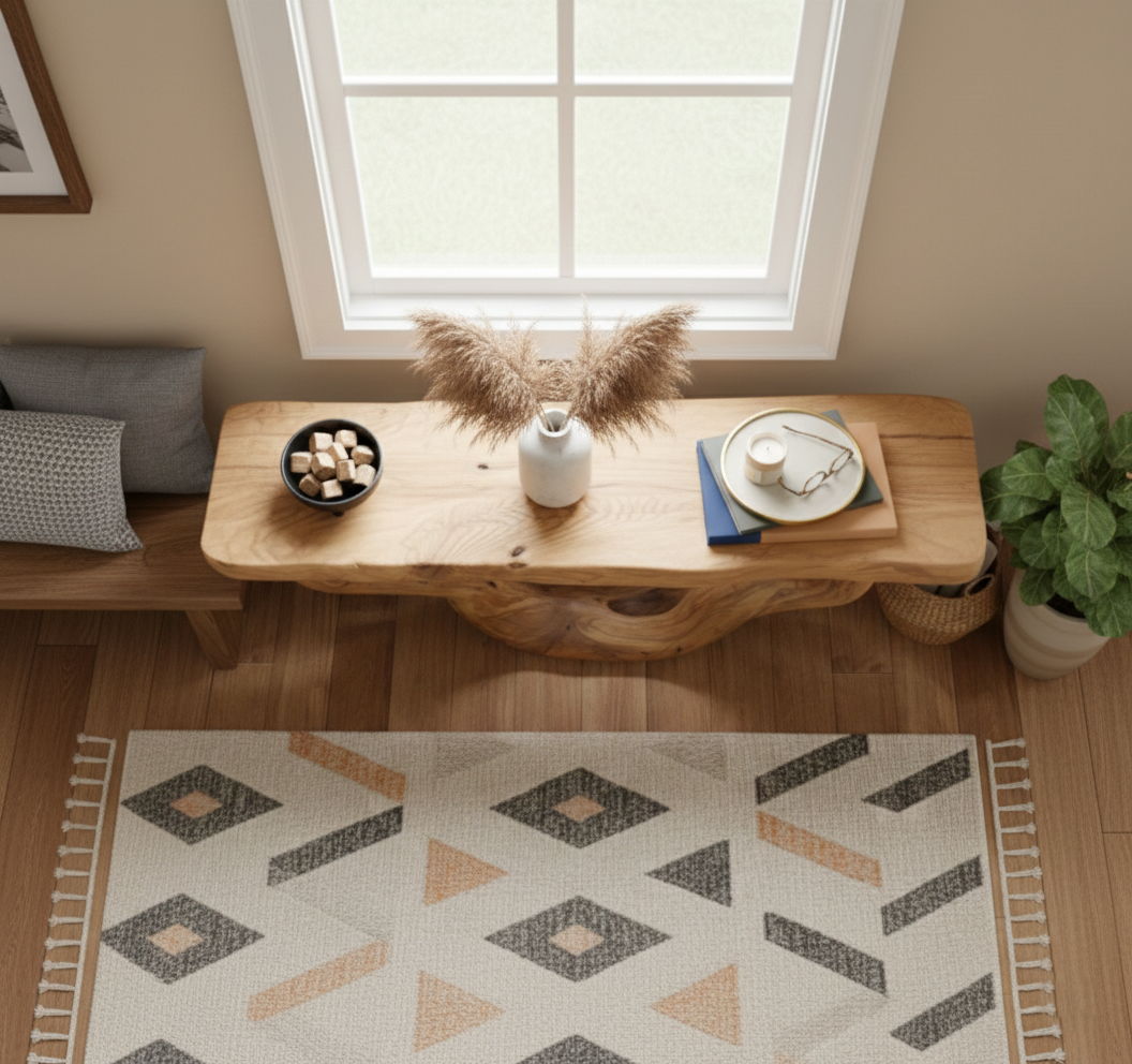 Organic Web Hand-Carved Solid Wood Console Table – Sculptural Abstract Entry Statement