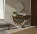 Monolith Live-Edge Solid Wood & Stone Console Table – Sculptural Rustic Statement