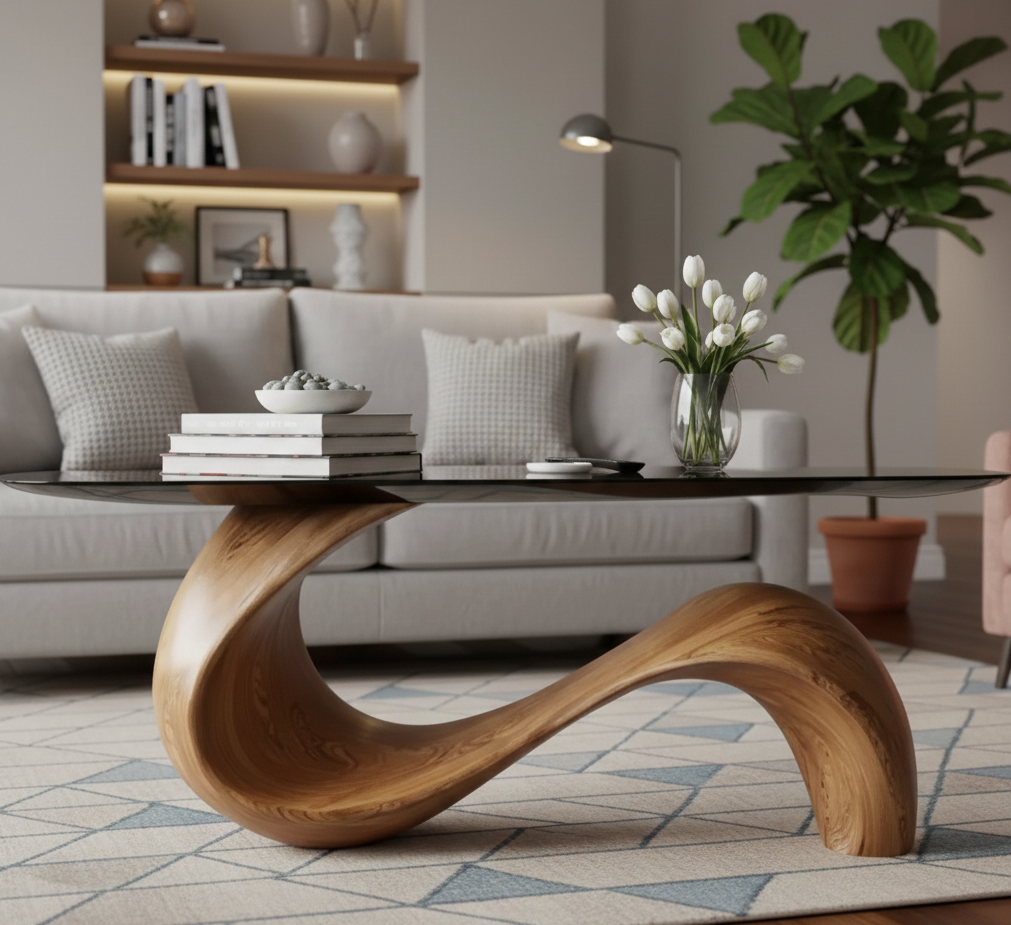 Salvaged Root & Live Edge Console Table – Hand-Carved Natural Wood Sculptural Entryway Statement