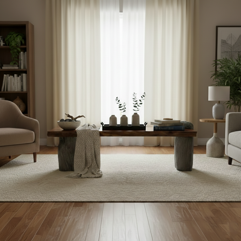 Mineral & Timber Console Table – Live Edge Solid Wood & Natural Stone Statement Installation