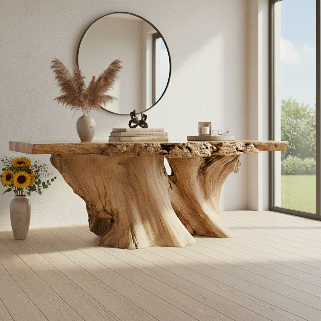 Organic Root Live-Edge Console Table – Handcrafted Natural Wood Sculptural Statement