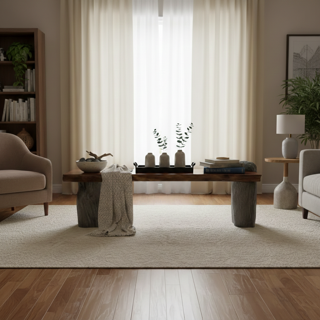 Mineral & Timber Console Table – Live Edge Solid Wood & Natural Stone Statement Installation