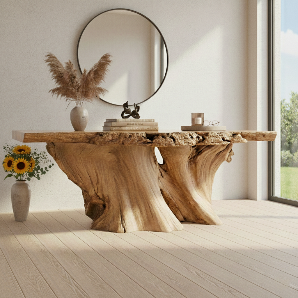 Organic Root Live-Edge Console Table – Handcrafted Natural Wood Sculptural Statement