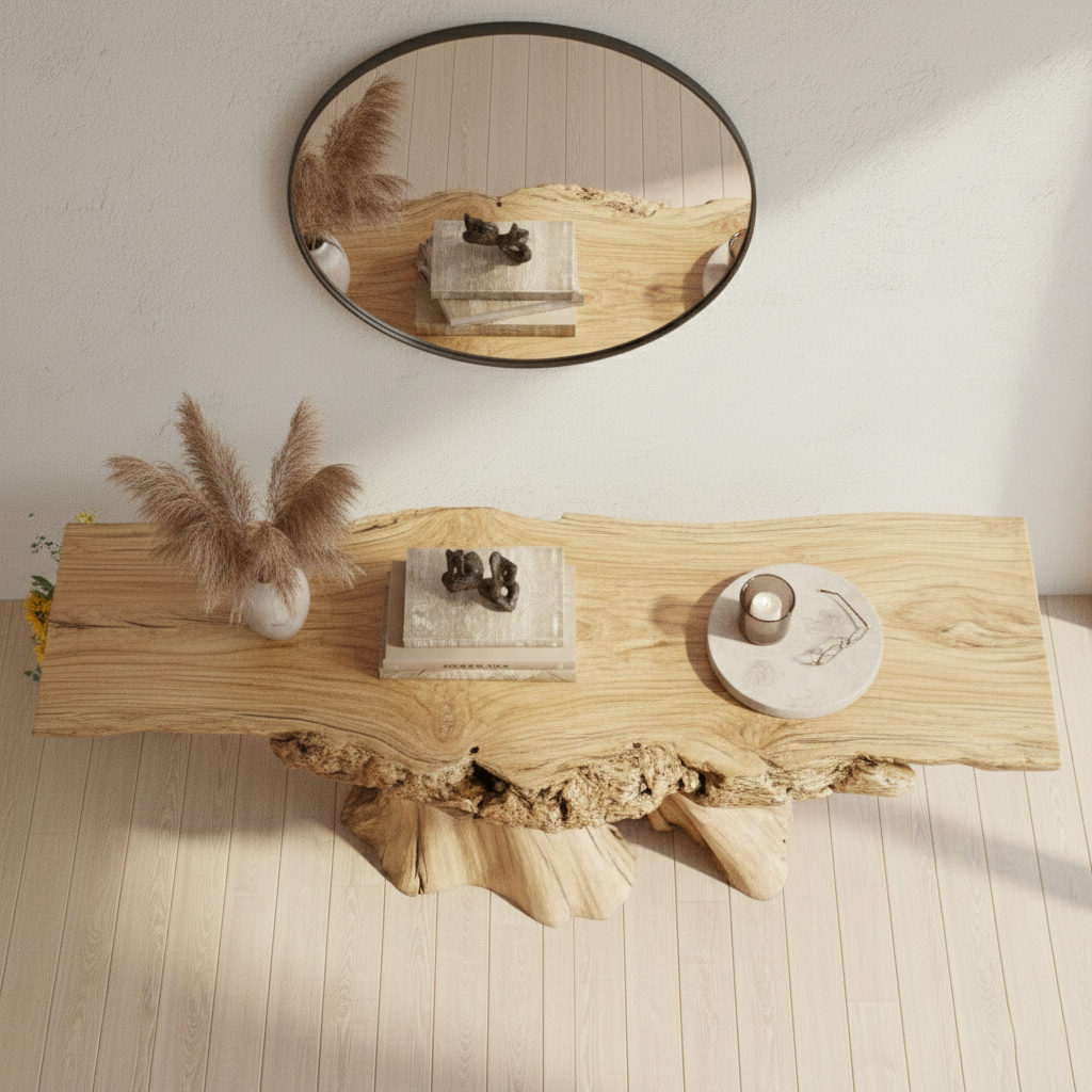 Organic Root Live-Edge Console Table – Handcrafted Natural Wood Sculptural Statement