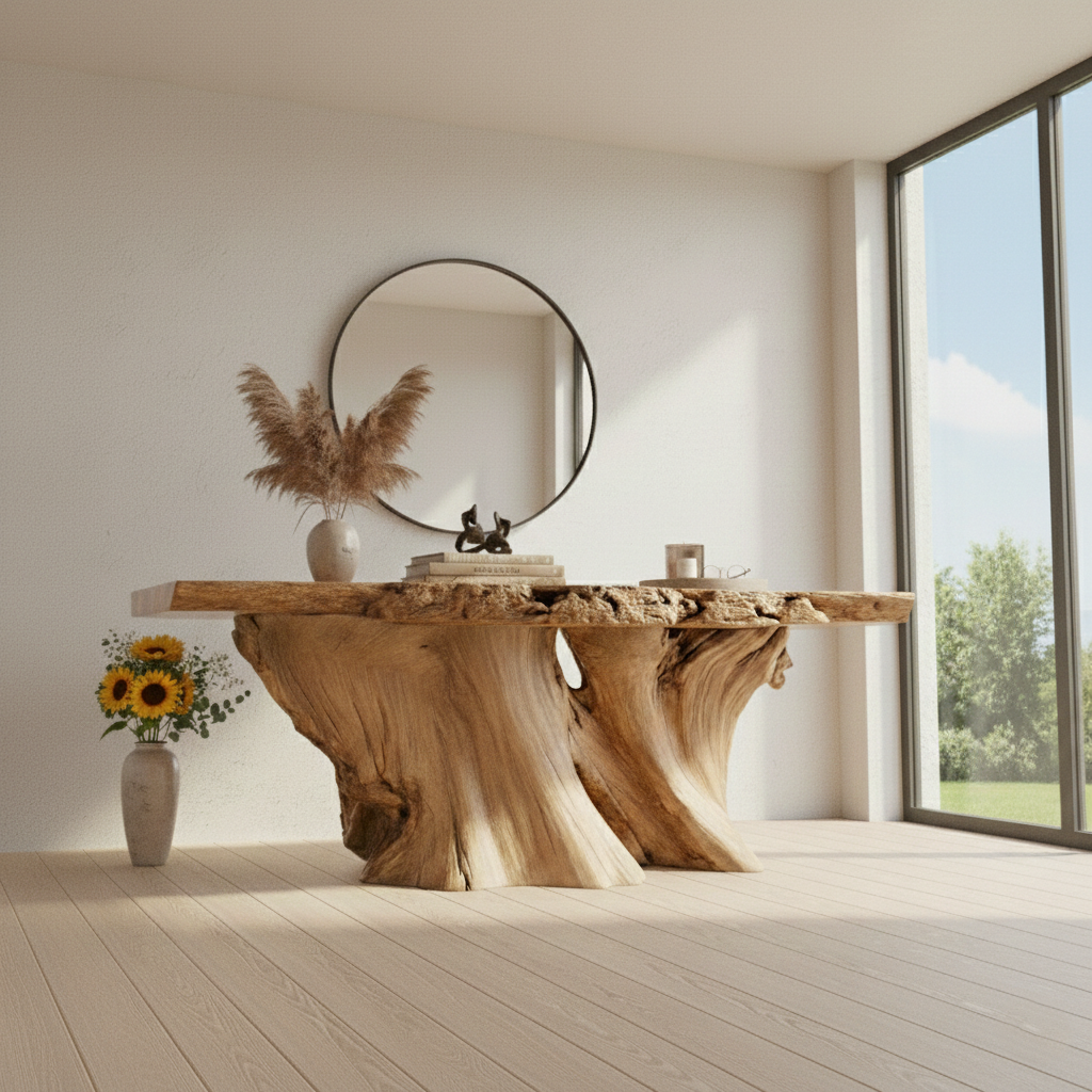 Organic Root Live-Edge Console Table – Handcrafted Natural Wood Sculptural Statement