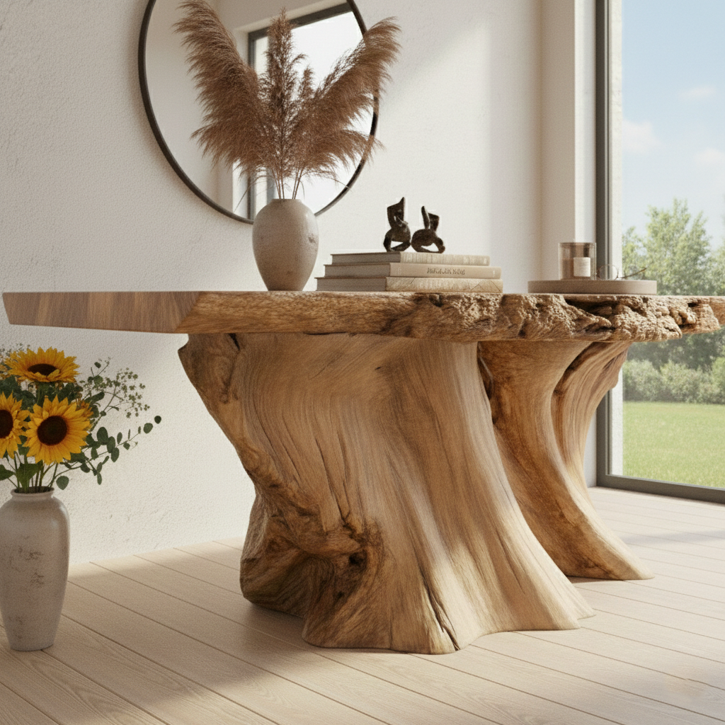 Organic Root Live-Edge Console Table – Handcrafted Natural Wood Sculptural Statement
