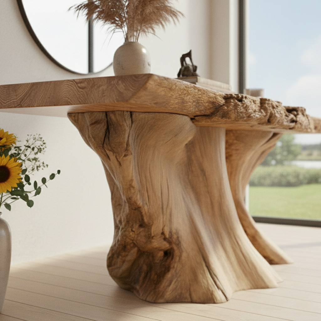 Organic Root Live-Edge Console Table – Handcrafted Natural Wood Sculptural Statement