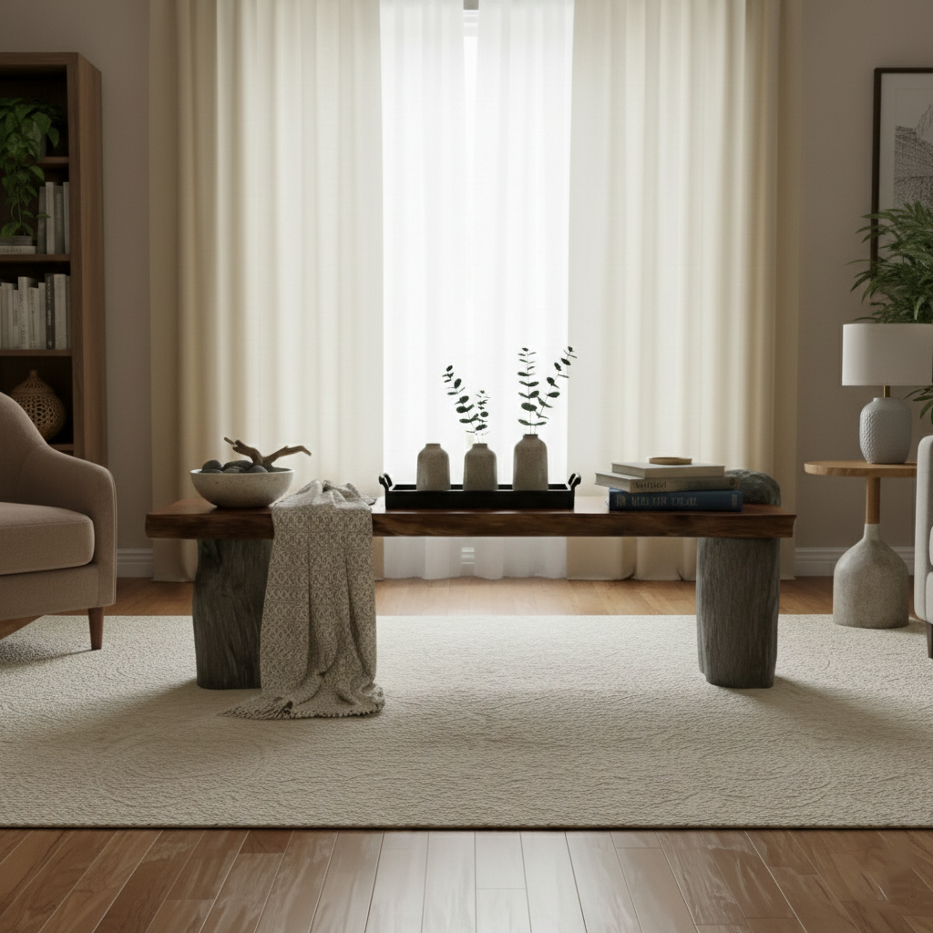 Mineral & Timber Console Table – Live Edge Solid Wood & Natural Stone Statement Installation