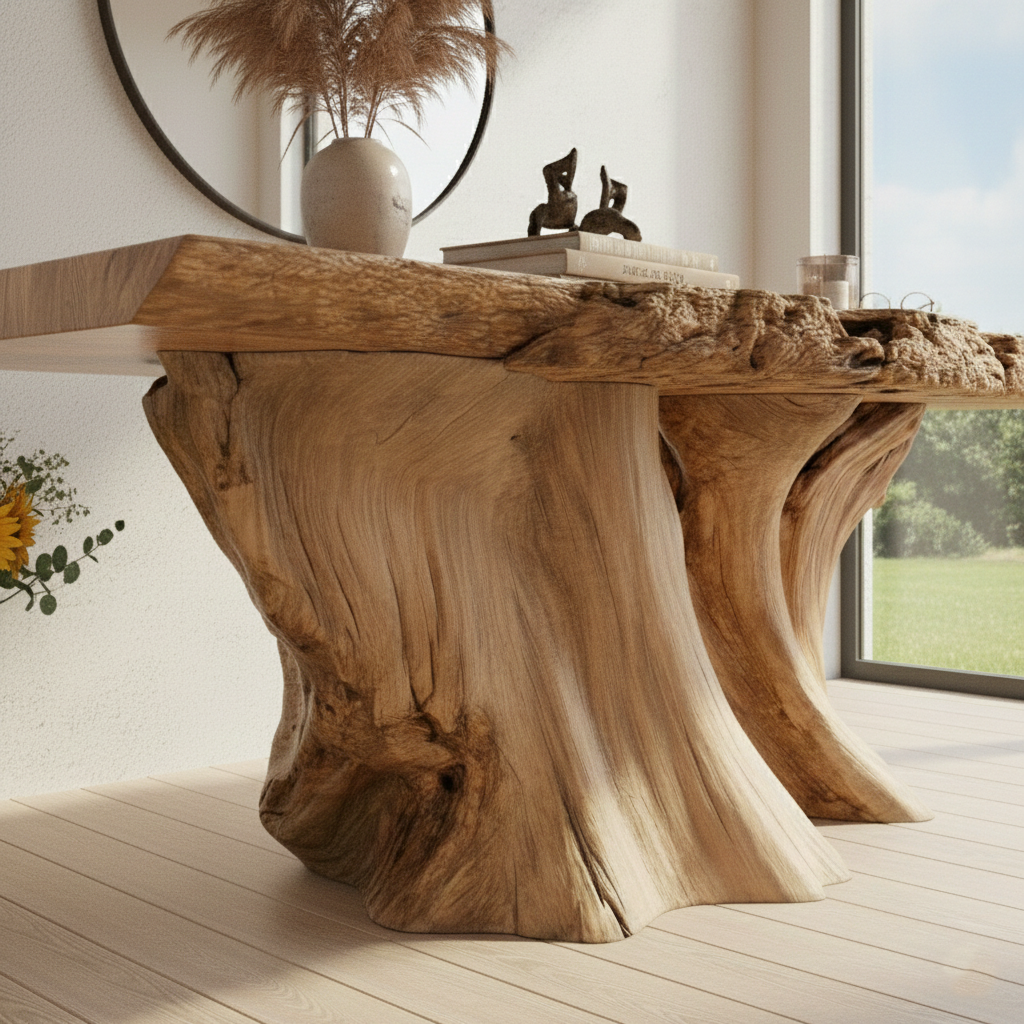 Organic Root Live-Edge Console Table – Handcrafted Natural Wood Sculptural Statement