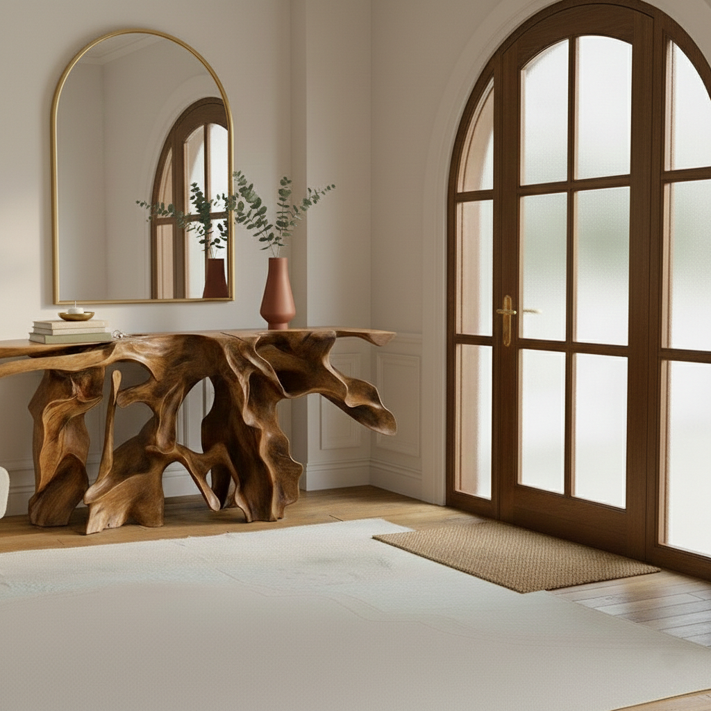 Architectural Root Console Table – Hand-Carved Organic Solid Wood Statement Piece