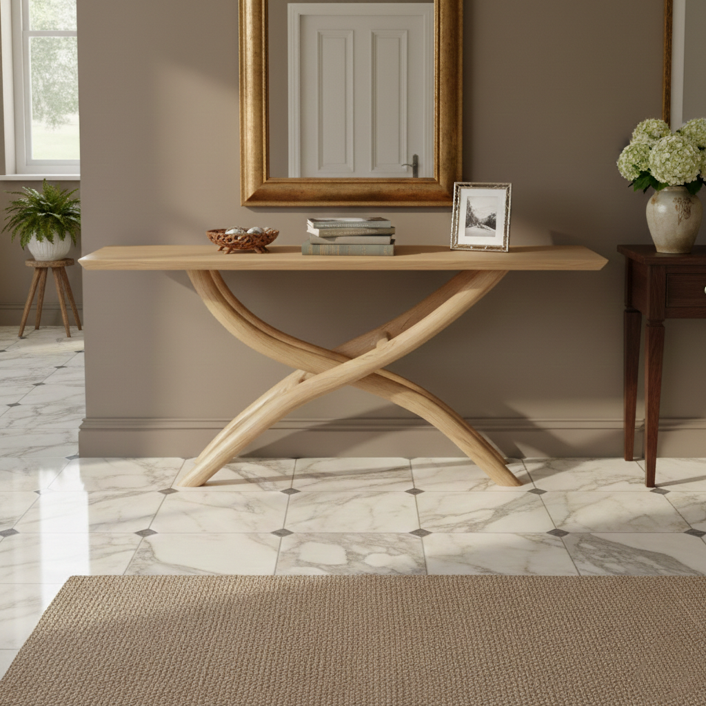 Cairn Sculptural Solid Wood Console Table – Zen Modern Entryway Statement