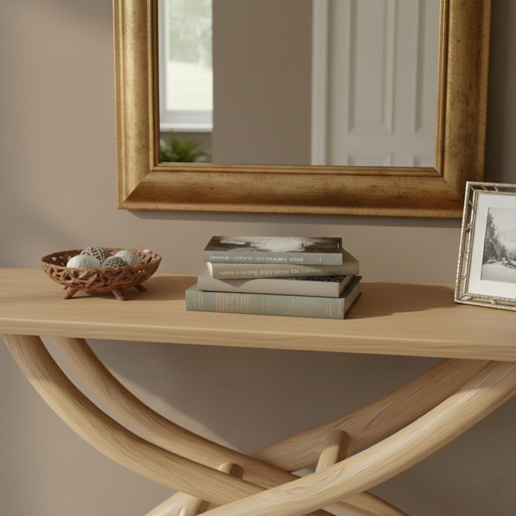 Cairn Sculptural Solid Wood Console Table – Zen Modern Entryway Statement
