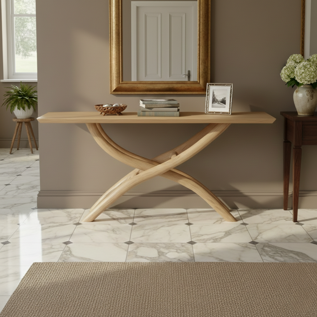 Cairn Sculptural Solid Wood Console Table – Zen Modern Entryway Statement