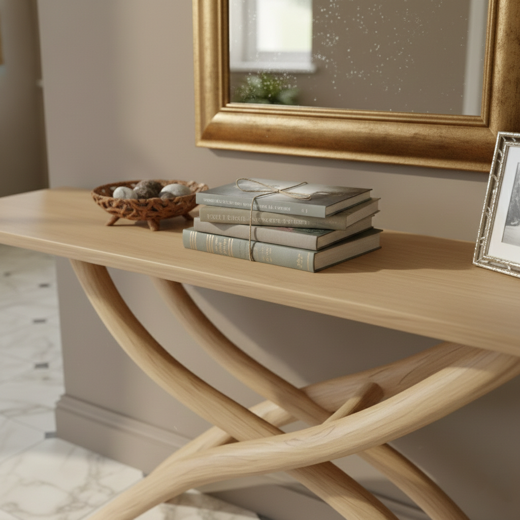 Cairn Sculptural Solid Wood Console Table – Zen Modern Entryway Statement