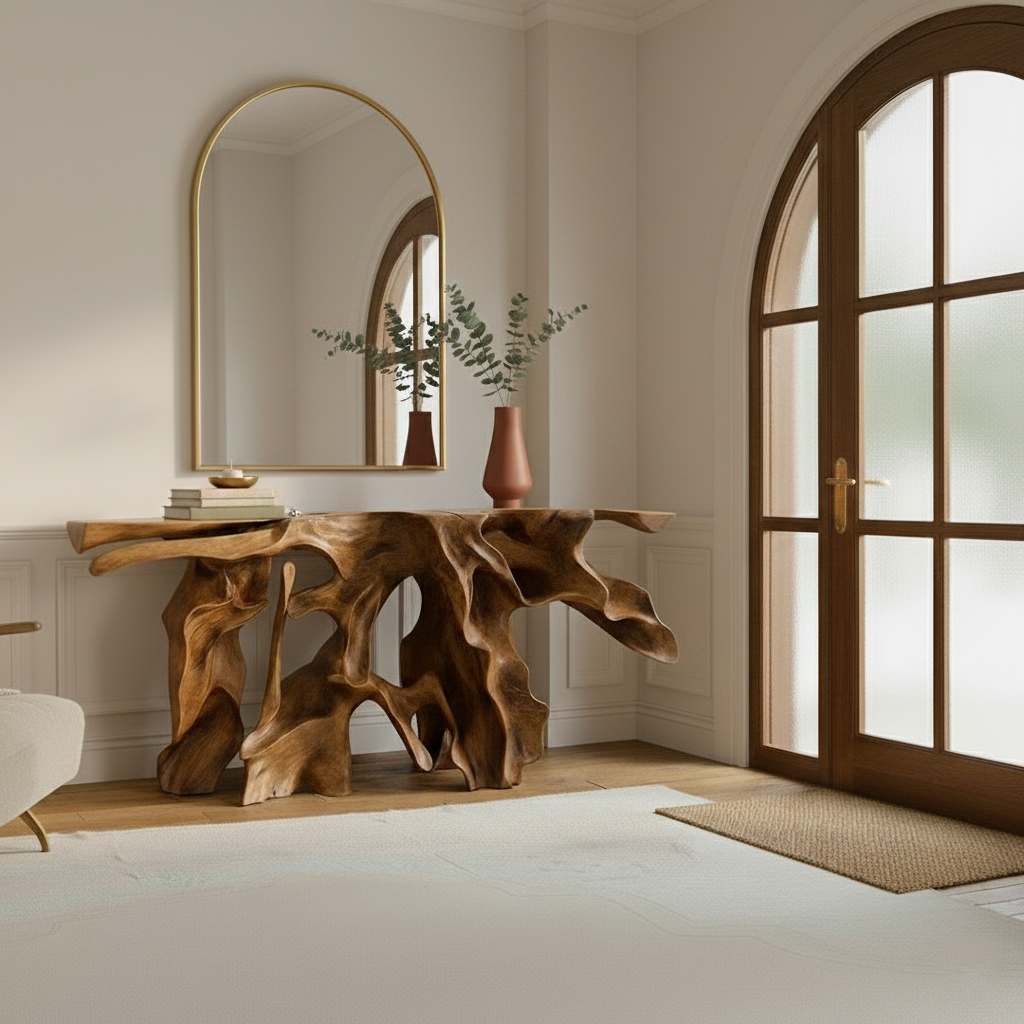 Architectural Root Console Table – Hand-Carved Organic Solid Wood Statement Piece