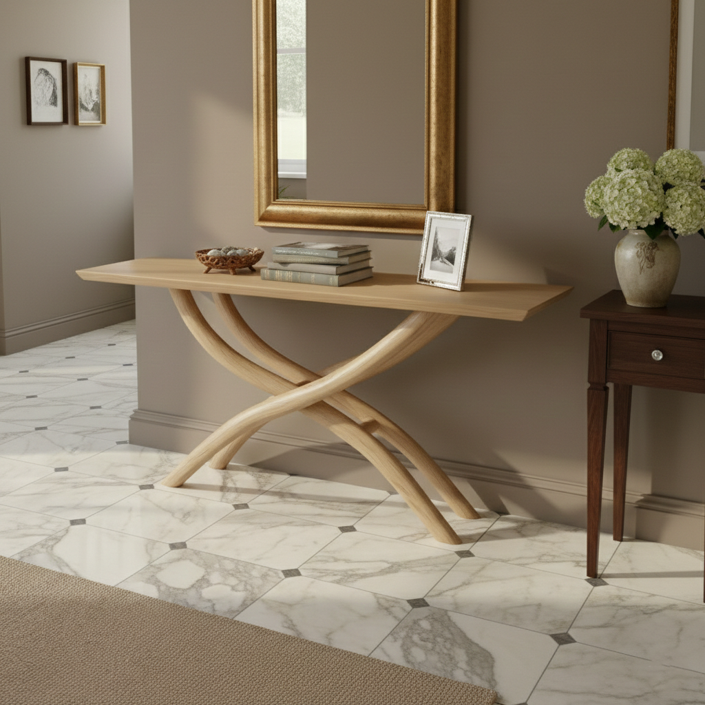 Cairn Sculptural Solid Wood Console Table – Zen Modern Entryway Statement