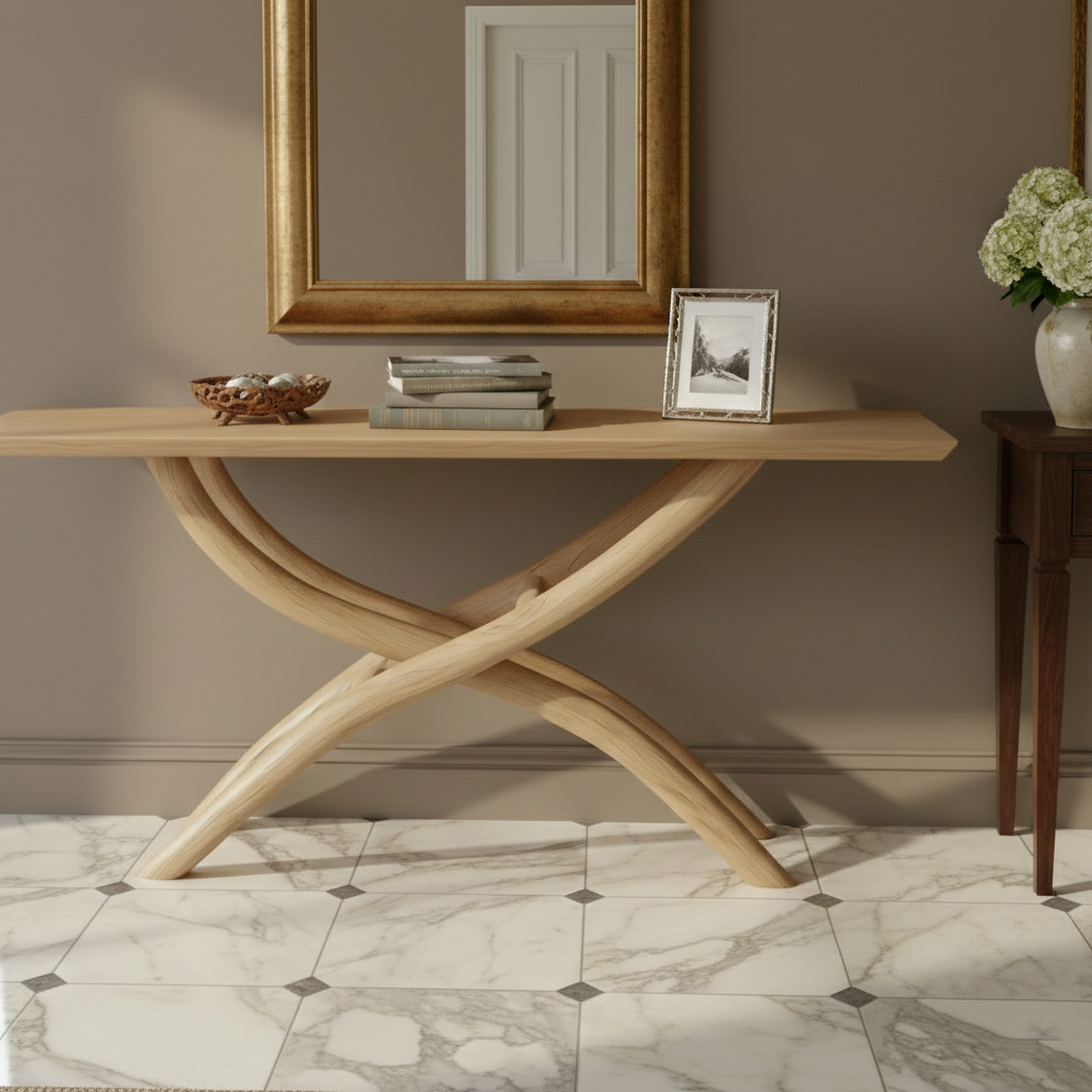 Cairn Sculptural Solid Wood Console Table – Zen Modern Entryway Statement