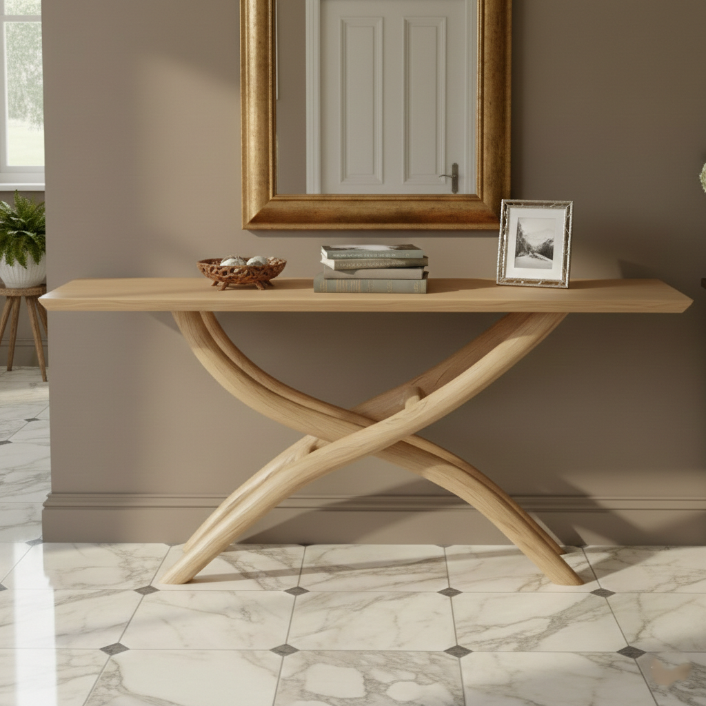 Cairn Sculptural Solid Wood Console Table – Zen Modern Entryway Statement