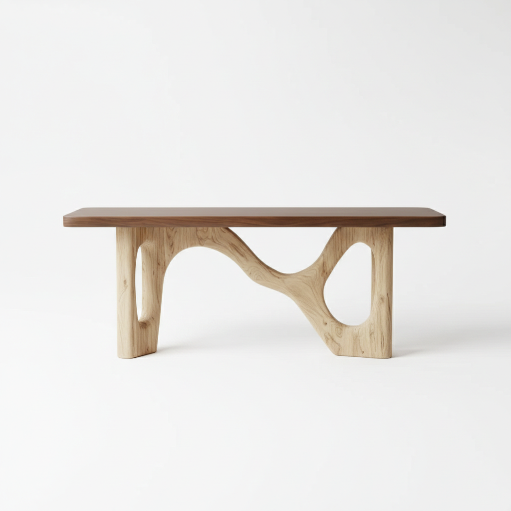 Industrial Timber Block Console Table – Solid Wood Brutalist Entryway Statement