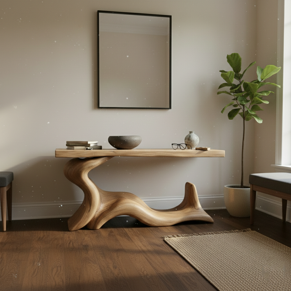 Solid Wood Sculptural Console Table – Brutalist or Biomorphic Root Design