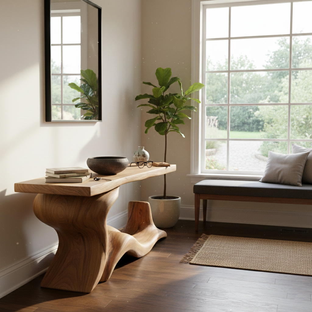 Solid Wood Sculptural Console Table – Brutalist or Biomorphic Root Design