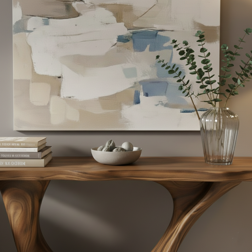 Industrial Block Solid Wood Console Table – Hand-Carved End-Grain Architectural Statement