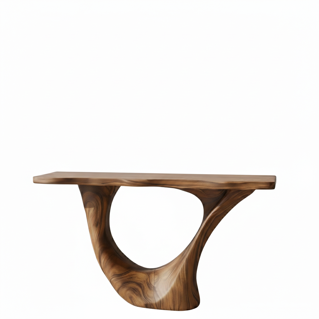 Industrial Block Solid Wood Console Table – Hand-Carved End-Grain Architectural Statement