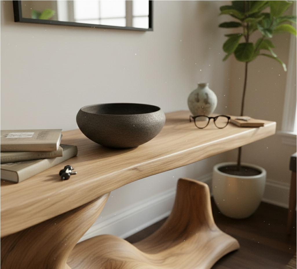 Solid Wood Sculptural Console Table – Brutalist or Biomorphic Root Design
