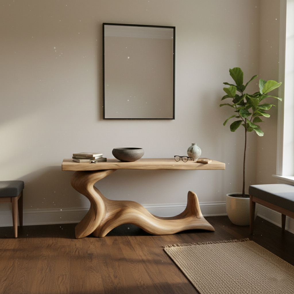 Solid Wood Sculptural Console Table – Brutalist or Biomorphic Root Design