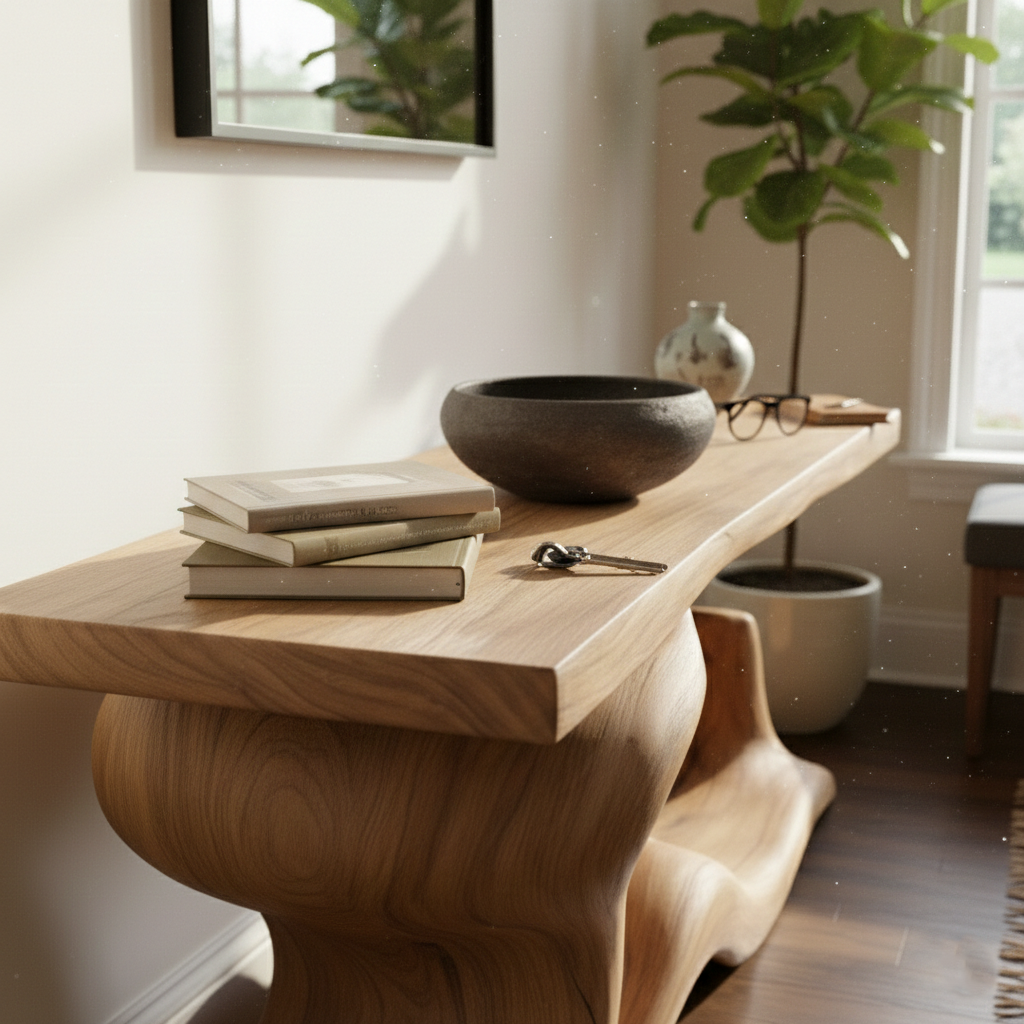 Solid Wood Sculptural Console Table – Brutalist or Biomorphic Root Design